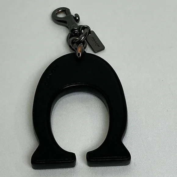 Coach Black Leather C Keychain with Rhinestone Gem Accents - Picture 2 of 9